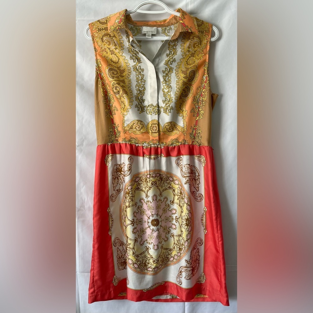 Donna Morgan Scarf Print Paisley Shift Dress - Orange & Gold - Size 10